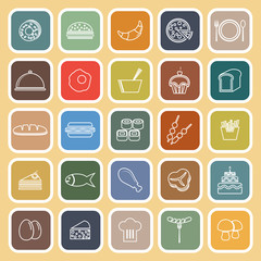 Food line flat icons on yellow background