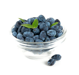 Honeysuckle berries in a bowl isolated on white