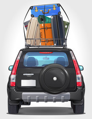 Travel Black Car - Rear view - Visible interior Version