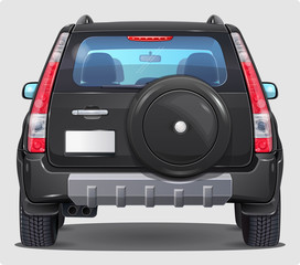 Vector Suv Black Car - Rear view - Visible interior Version