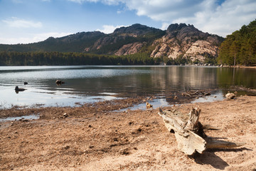Corsica, landscape with lake coast and mountains