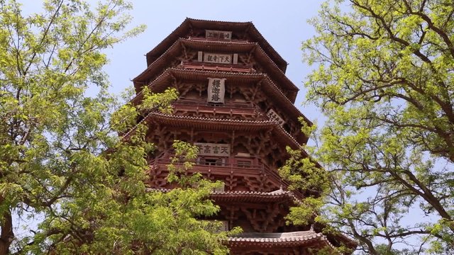 the pagoda of fogong temple in datong china with tourists