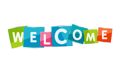 Welcome word with each letter on separate square plate