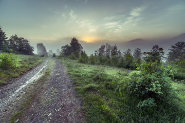 Beautiful sunrise with the morning mist