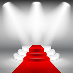 Obraz premium Illuminated stage podium with red carpet vector