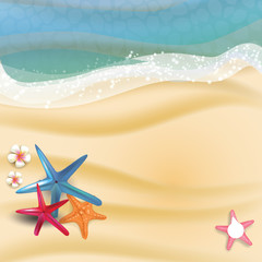 Fototapeta na wymiar Summer holidays illustration - sea on a beach sand a sunny seascape vector