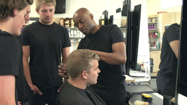 Teacher Training College Students In Male Hairdressing Class