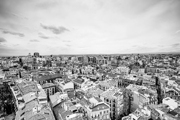 Black and white above view of Valencia, Spain