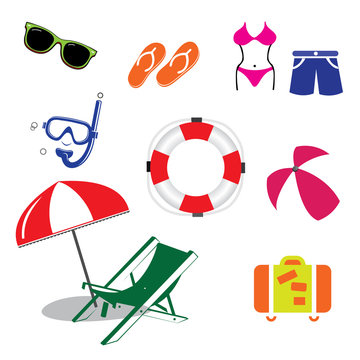 color Summer Icons with White Background vector