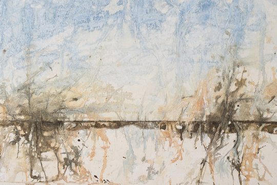 Original watercolour, abstract landscape background
