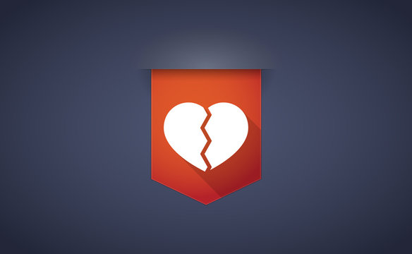 long shadow ribbon icon with a broken heart