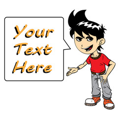 Boy With Text, A hand drawn vector illustration of a character trying to say something on the text bubble (editable).