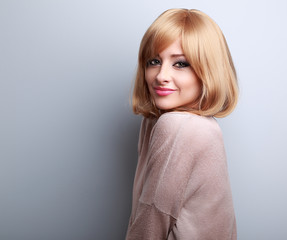Beautiful natural smiling blond hair style woman looking happy i