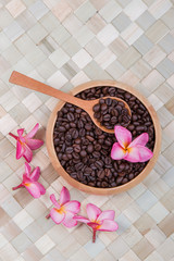 coffee bean in wooden bowl