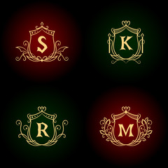 Monogram design elements, graceful template. Calligraphic elegant line art logo design. Letter emblem S, R, M, K for Royalty, business card, Boutique, Hotel, Heraldic, Jewelry. Vector illustration