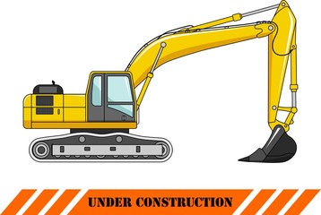 Excavator. Heavy construction machine. Vector illustration