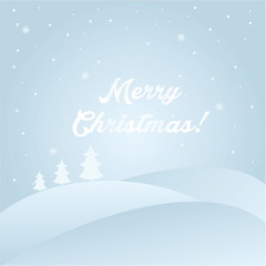 Illustration winter landscape with text Merry Christmas. Vector.