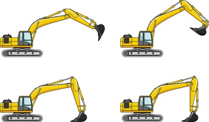 Excavators. Heavy construction machines. Vector illustration