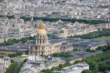 Fototapeta na wymiar Panorama of Paris with Aerial view at Dome des Invalides