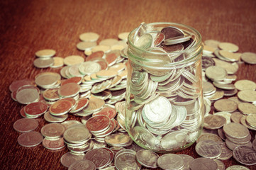 money in the glass with filter effect retro vintage style