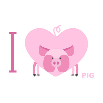 I love pig. Symbol of  heart of a pig. Vector illustration for l