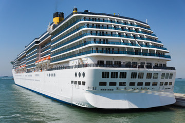Cruise ship anchored in tropical sea