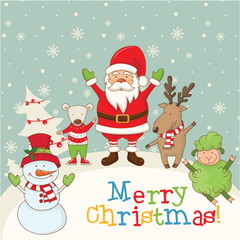 Winter landscape with Christmas motifs.Vector illustration.