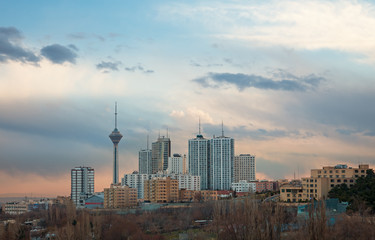 Milad Tower among High Rise Building in the Skyline of Tehran
