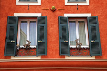 old red french green shutter windows