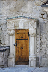 Vintage wooden door. Assumption Monastery of the Caves, Crimea