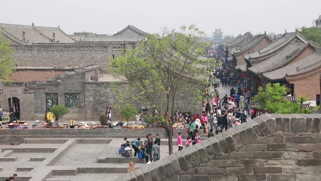 crowded streets of ancient city of pingyao china dolly