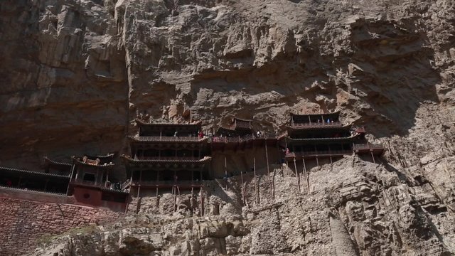 tourists in hanging temple monastery in datong china