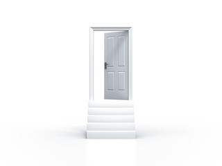 Opened door with staiway concept isolated on white background