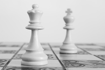 Scacchi fotografati su una scacchiera