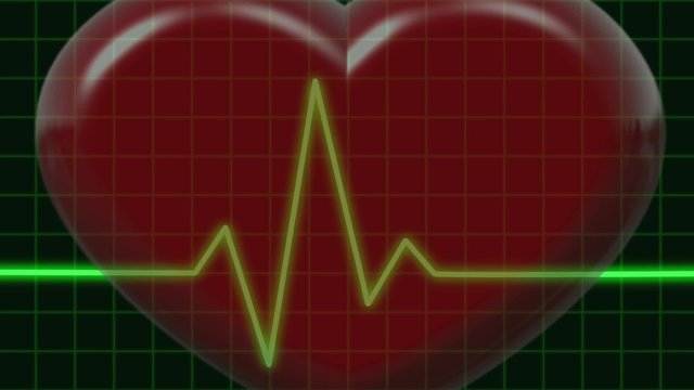 Healthe Concept. Pulsing 3D Heart Symbol on Cardiogram