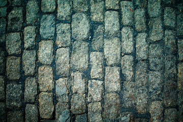  Old cobblestone road close-up
