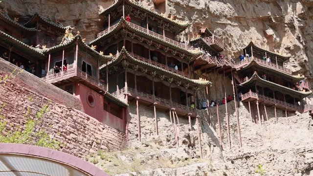 the hanging temple monastery at datong china dolly shot