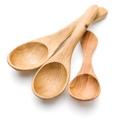 Carving wooden spoon isolated on white background cutout