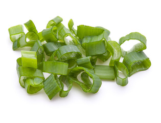 chopped spring onion or scallion isolated on white background cu
