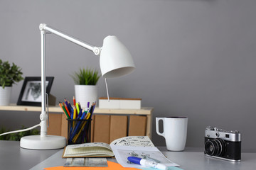 Designers table with camera and tools