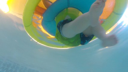 underwater shot of a little baby at swimming pool