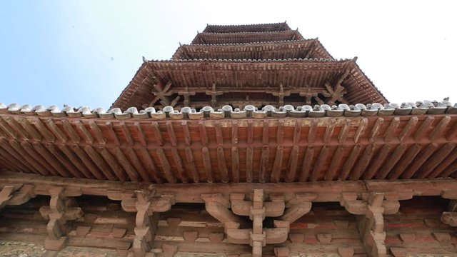 the roof of the tall pagoda of fogong temple at datong china
