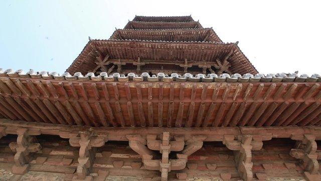 roof of the tall pagoda of fogong temple at datong china