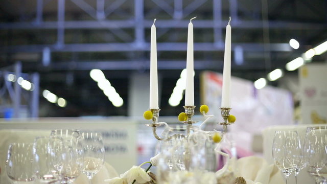Decorative table with glass sliding over close up