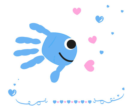 Fish with baby hand prints vector background