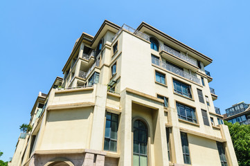 apartment building in suburban area