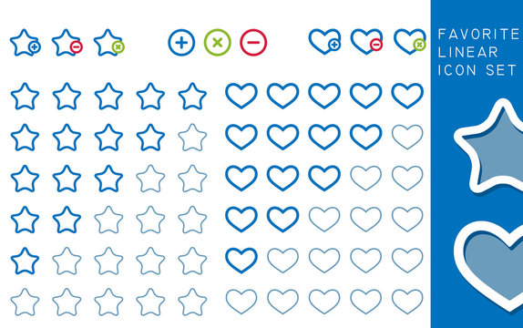 Colored stars and hearts favorite icons set, vector