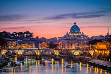 St. Peter's cathedral at night, Rome - obrazy, fototapety, plakaty