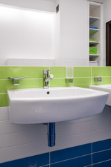 Colorful tiles in contemporary bathroom