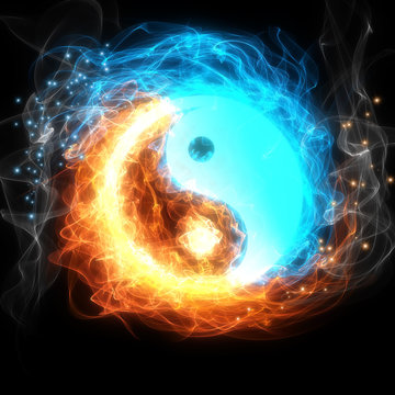 yin yang simbol, fire and ice
